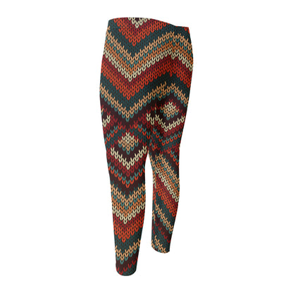 Vintage Knitted Pattern Print Men's Compression Pants