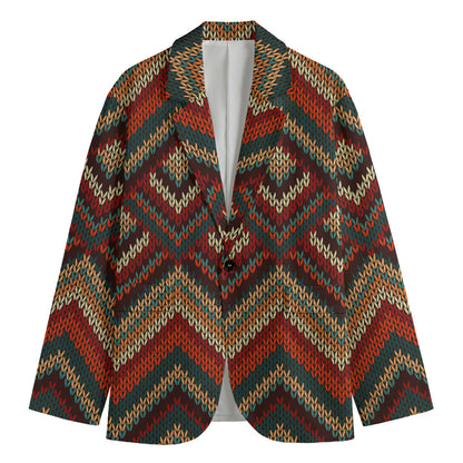 Vintage Knitted Pattern Print Men's Cotton Blazer