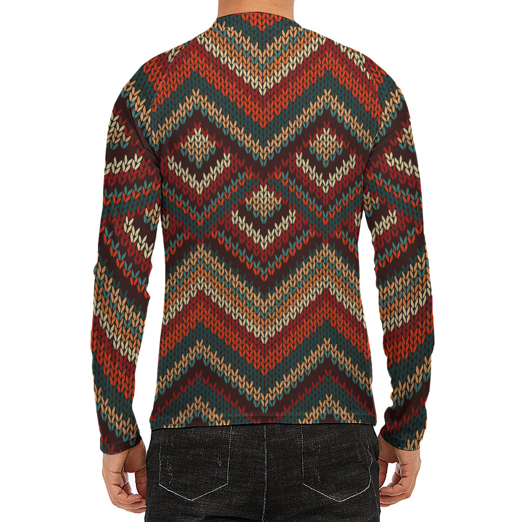 Vintage Knitted Pattern Print Men's Long Sleeve Rash Guard