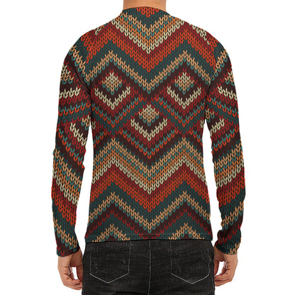 Vintage Knitted Pattern Print Men's Long Sleeve Rash Guard