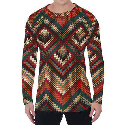 Vintage Knitted Pattern Print Men's Long Sleeve T-Shirt