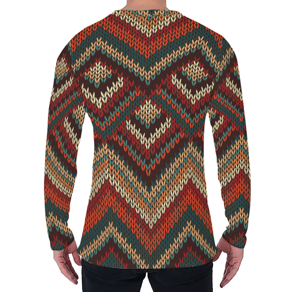 Vintage Knitted Pattern Print Men's Long Sleeve T-Shirt