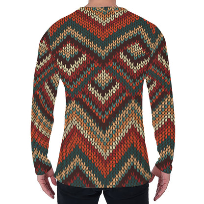 Vintage Knitted Pattern Print Men's Long Sleeve T-Shirt