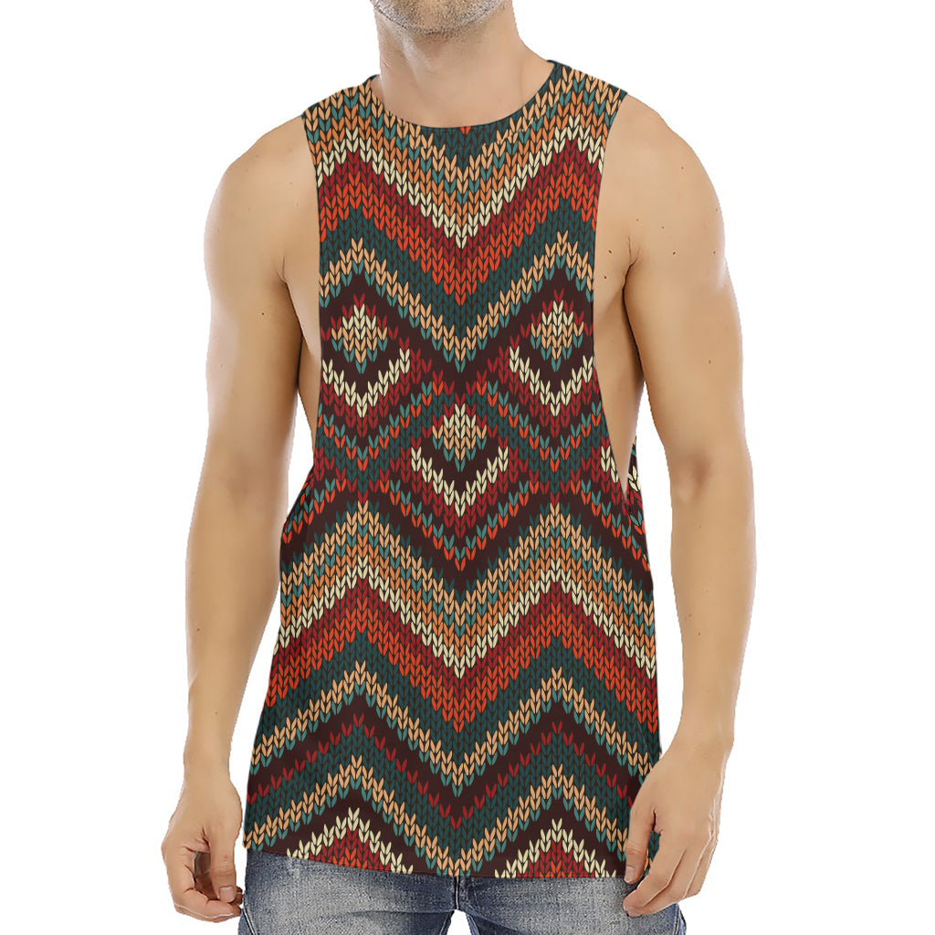Vintage Knitted Pattern Print Men's Muscle Tank Top