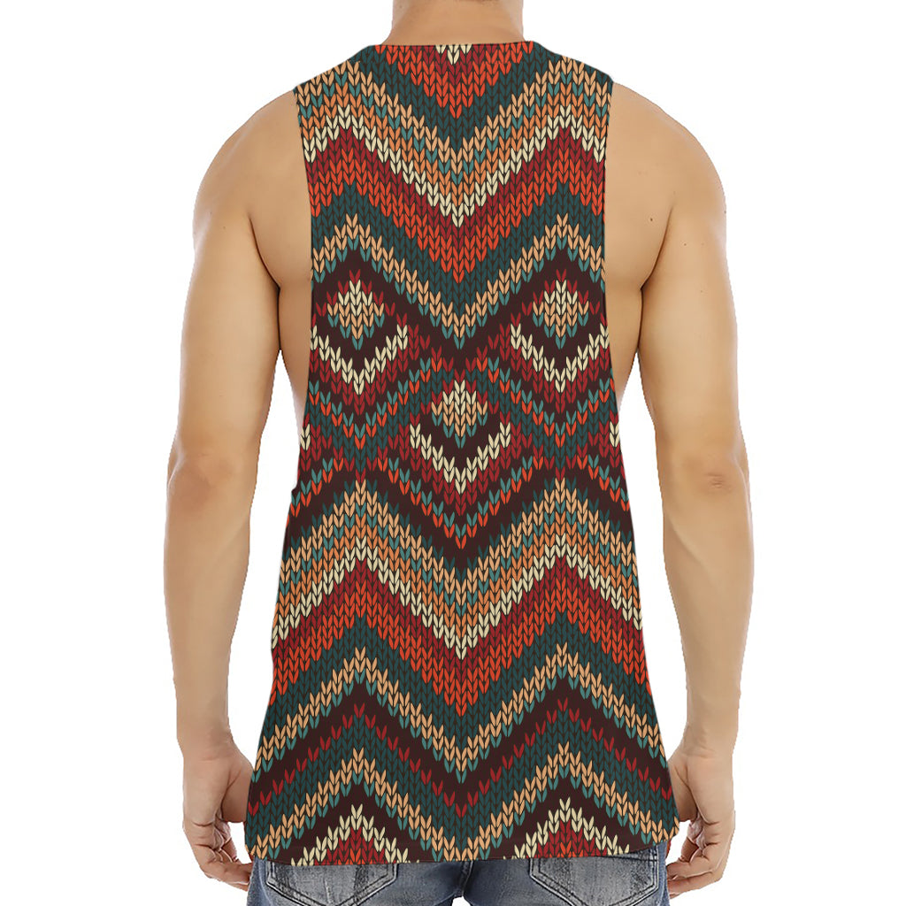 Vintage Knitted Pattern Print Men's Muscle Tank Top
