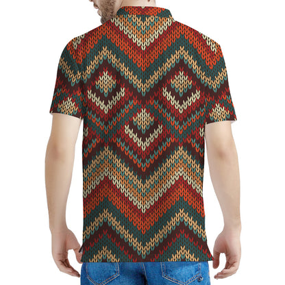 Vintage Knitted Pattern Print Men's Polo Shirt