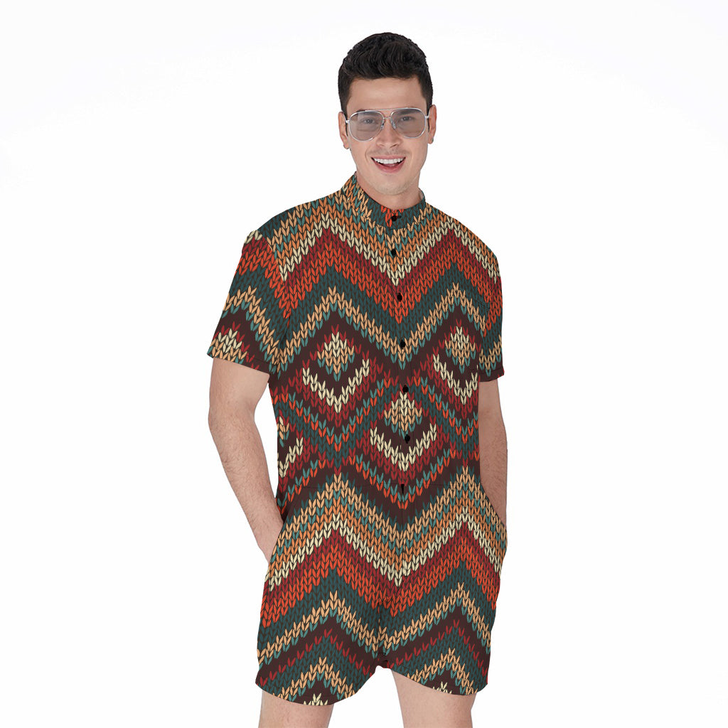 Vintage Knitted Pattern Print Men's Rompers