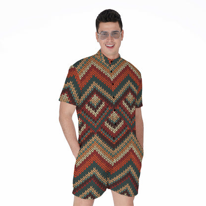 Vintage Knitted Pattern Print Men's Rompers