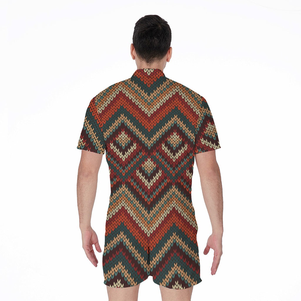 Vintage Knitted Pattern Print Men's Rompers