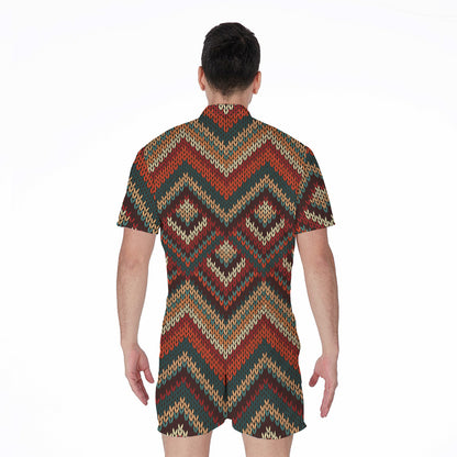 Vintage Knitted Pattern Print Men's Rompers