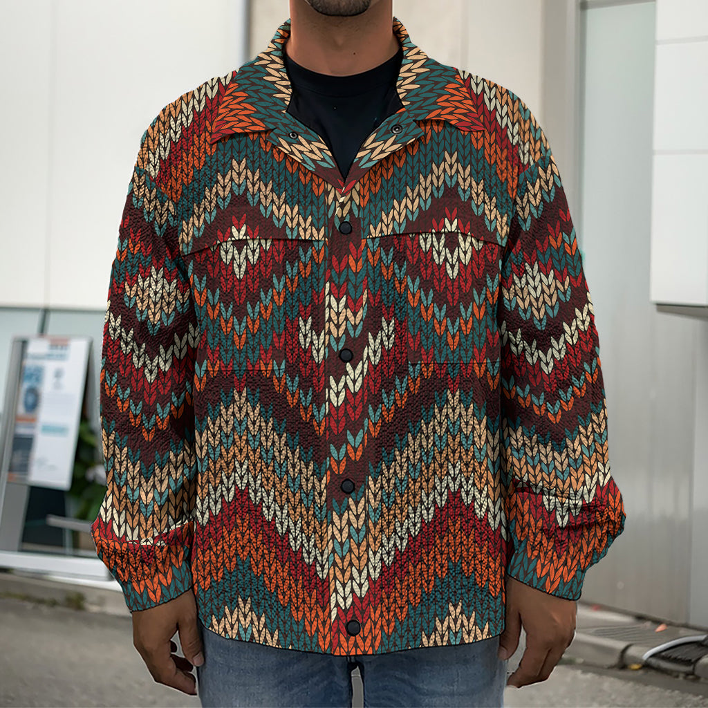 Vintage Knitted Pattern Print Men's Shirt Jacket