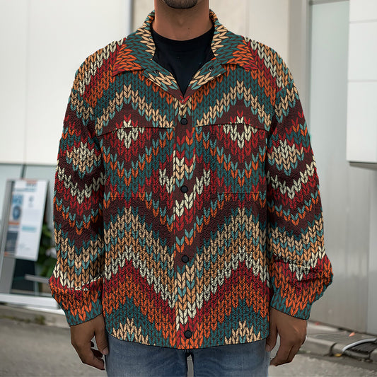 Vintage Knitted Pattern Print Men's Shirt Jacket