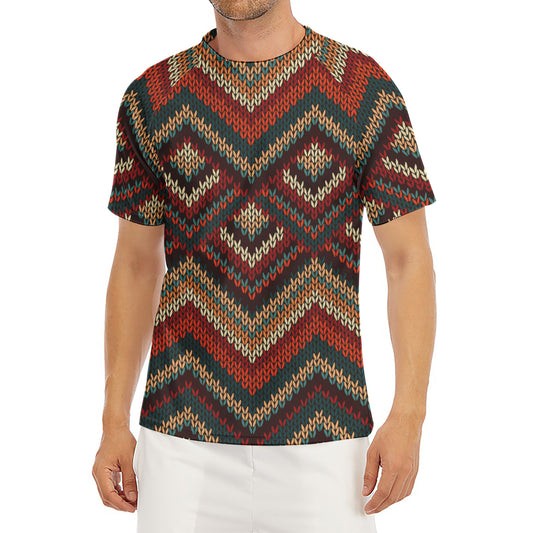 Vintage Knitted Pattern Print Men's Short Sleeve Rash Guard