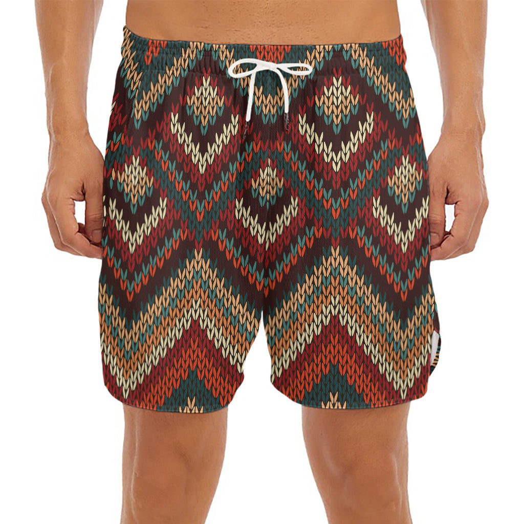 Vintage Knitted Pattern Print Men's Split Running Shorts