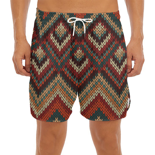 Vintage Knitted Pattern Print Men's Split Running Shorts