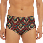 Vintage Knitted Pattern Print Men's Triangle Swim Briefs