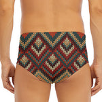 Vintage Knitted Pattern Print Men's Triangle Swim Briefs
