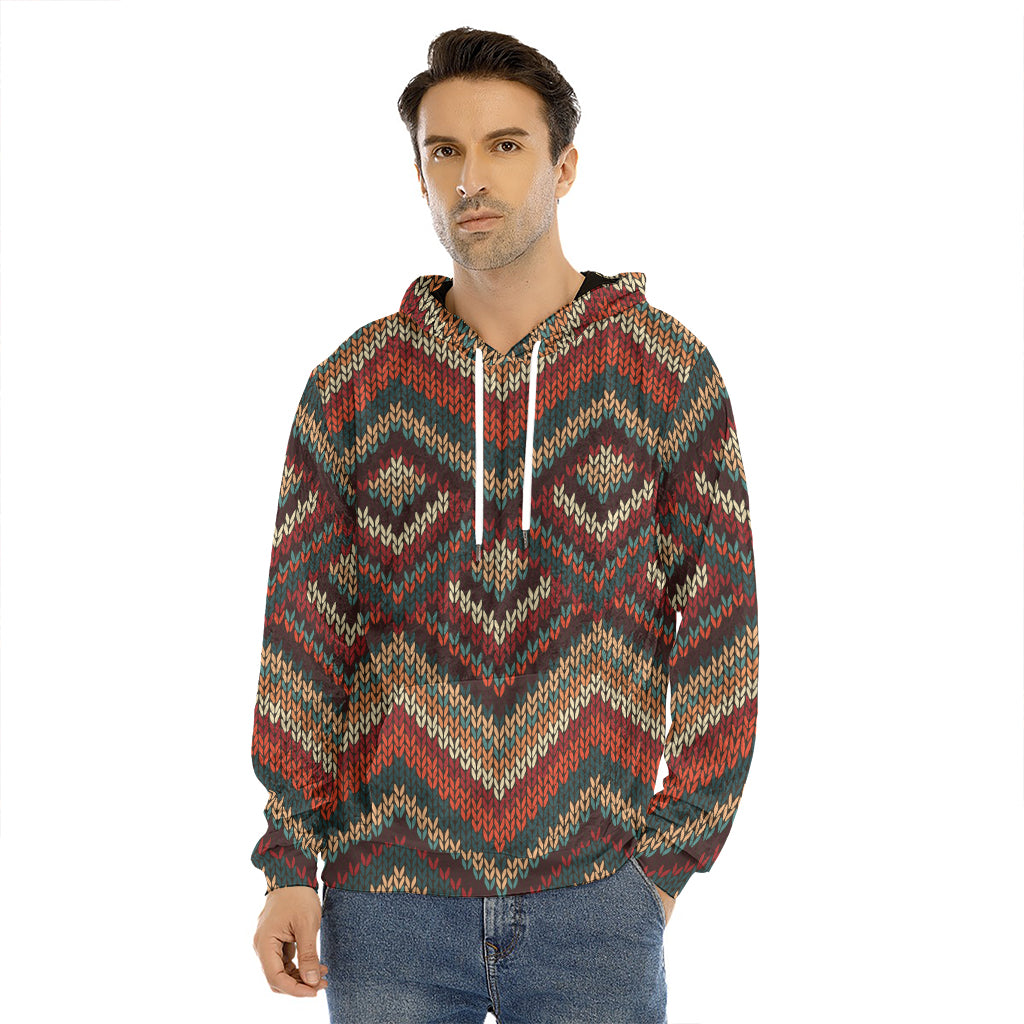 Vintage Knitted Pattern Print Men's Velvet Pullover Hoodie