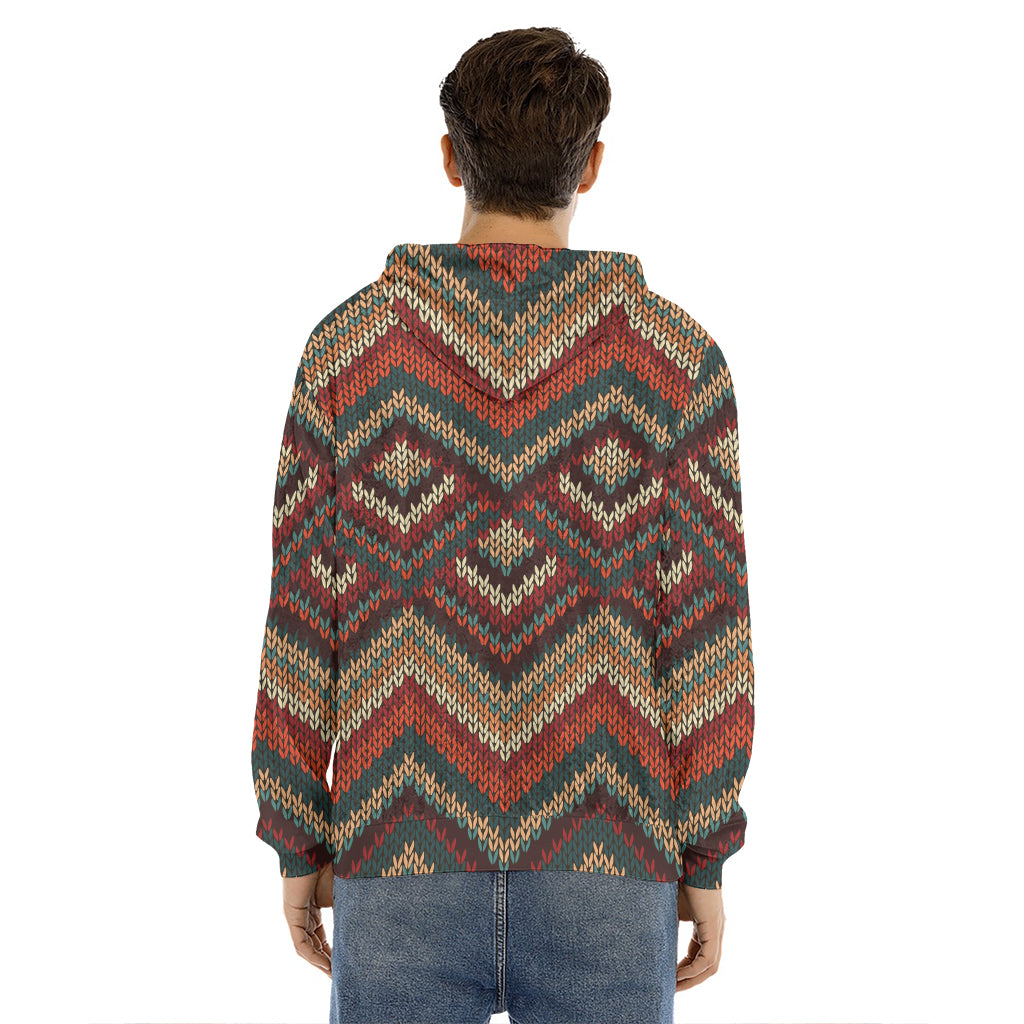 Vintage Knitted Pattern Print Men's Velvet Pullover Hoodie