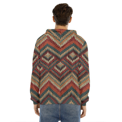 Vintage Knitted Pattern Print Men's Velvet Pullover Hoodie