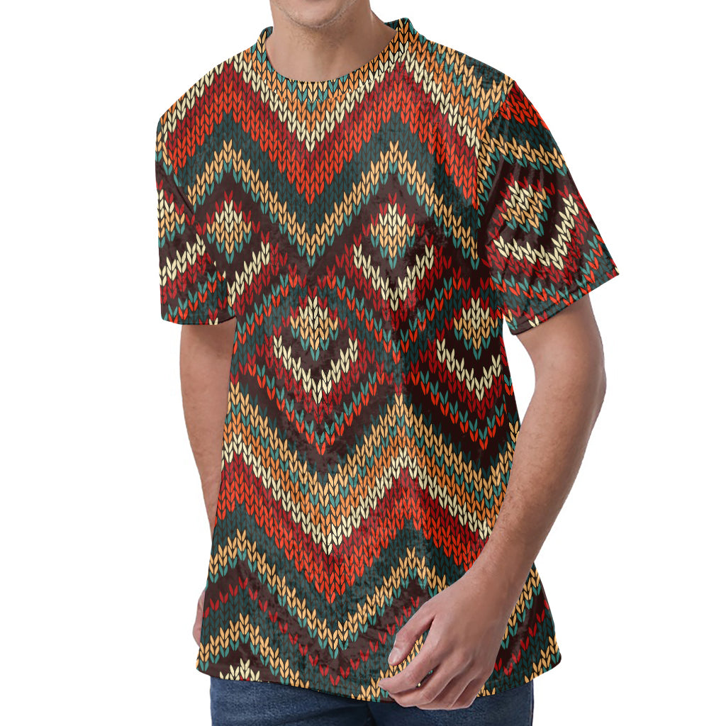 Vintage Knitted Pattern Print Men's Velvet T-Shirt
