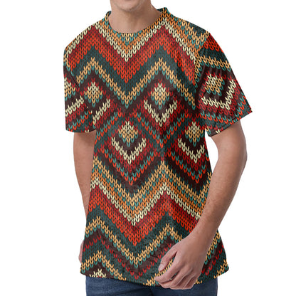 Vintage Knitted Pattern Print Men's Velvet T-Shirt