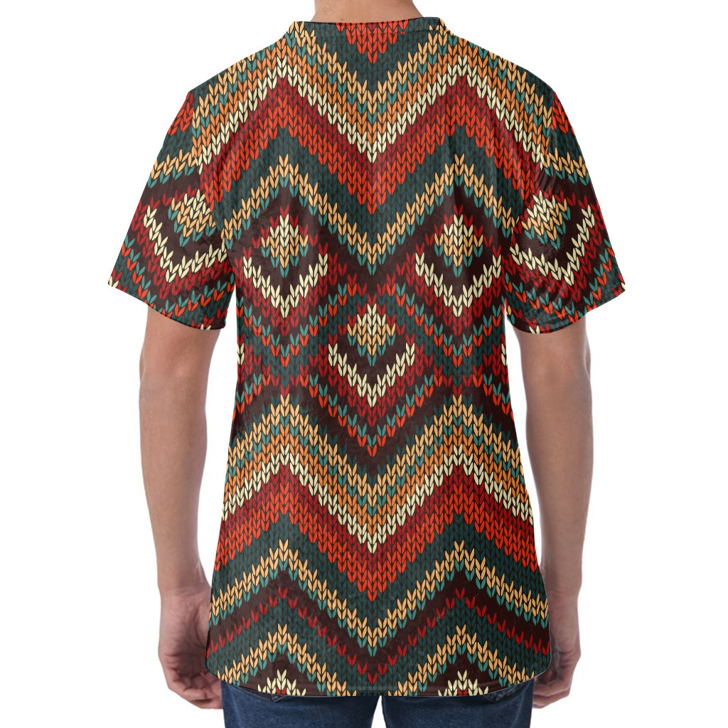 Vintage Knitted Pattern Print Men's Velvet T-Shirt