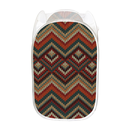 Vintage Knitted Pattern Print Mesh Laundry Hamper