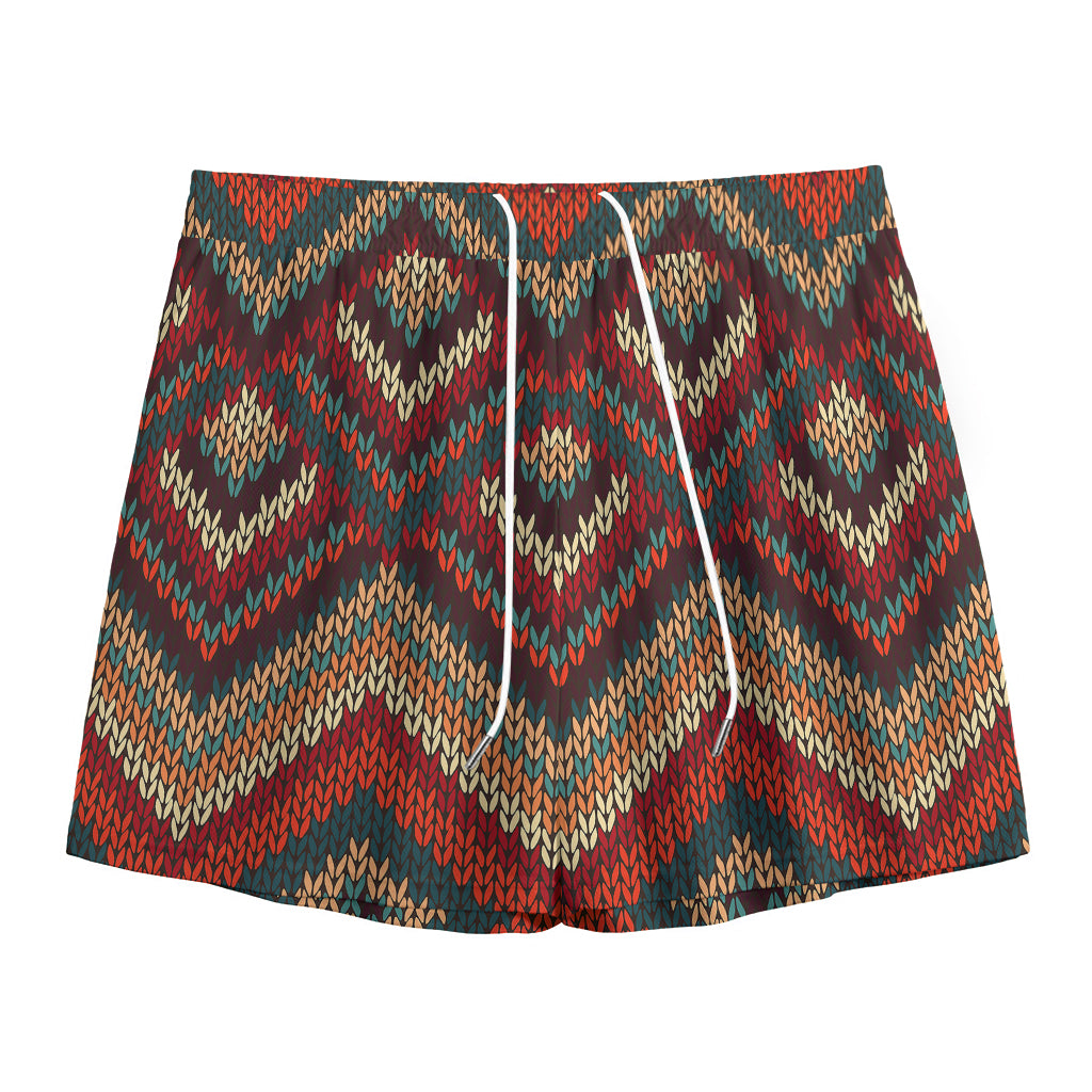Vintage Knitted Pattern Print Mesh Shorts