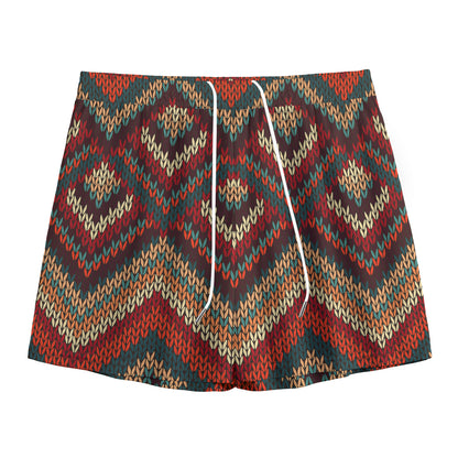 Vintage Knitted Pattern Print Mesh Shorts