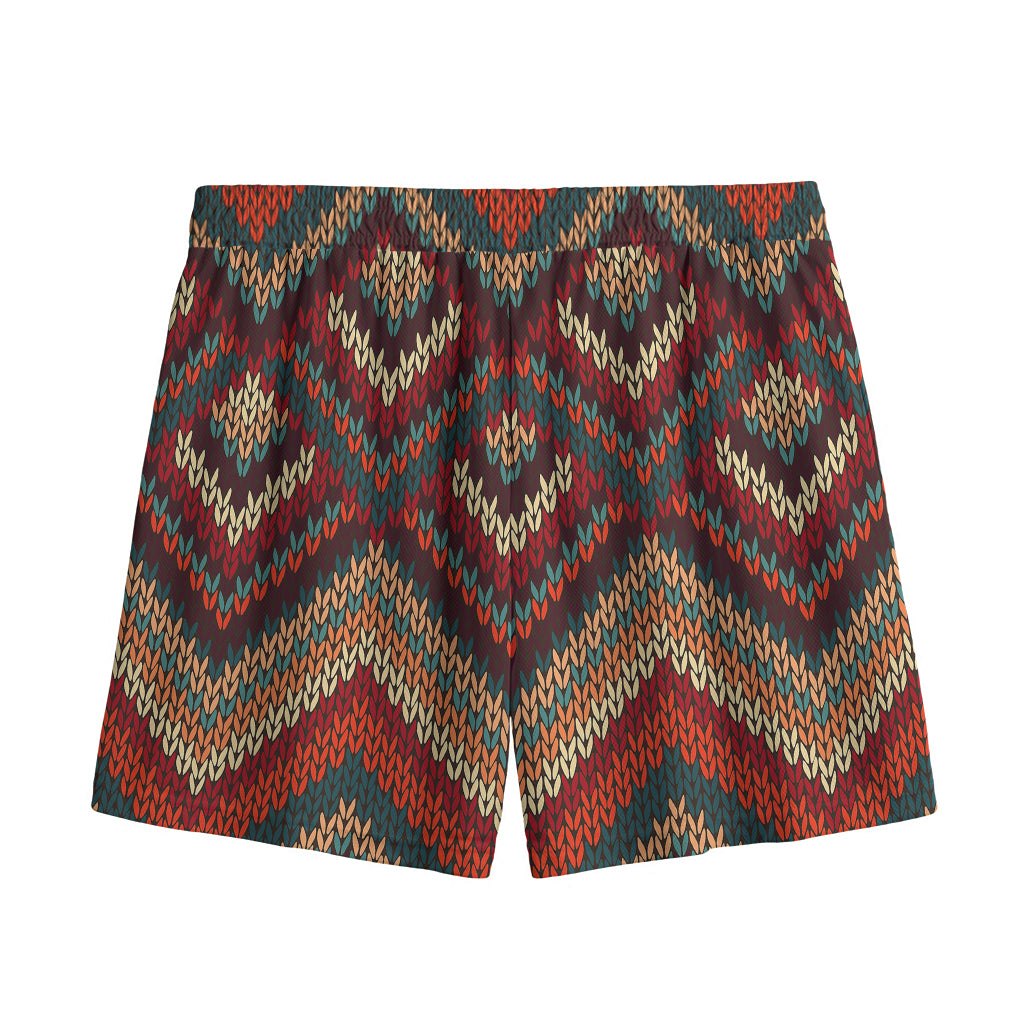 Vintage Knitted Pattern Print Mesh Shorts