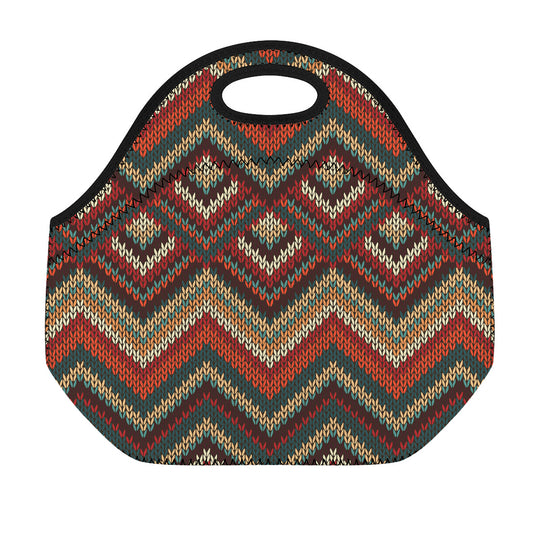 Vintage Knitted Pattern Print Neoprene Lunch Bag