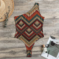 Vintage Knitted Pattern Print One Shoulder Bodysuit