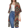 Vintage Knitted Pattern Print Open Front Beach Cover Up
