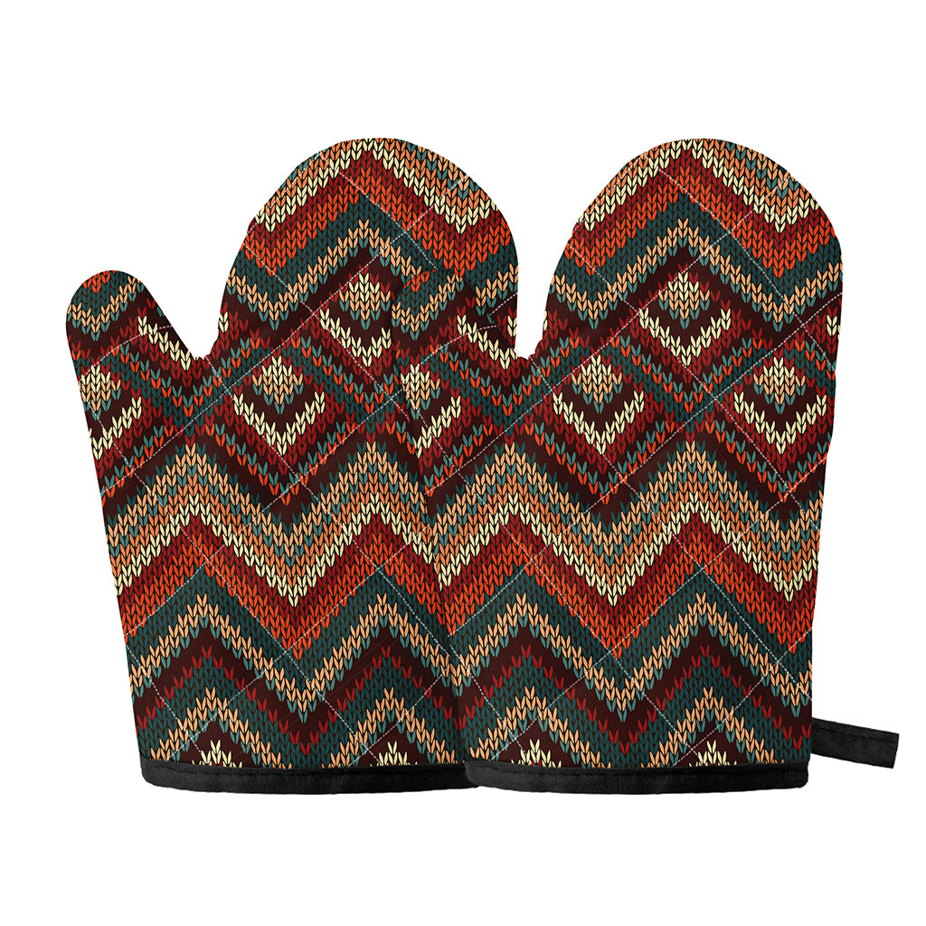 Vintage Knitted Pattern Print Oven Mitts
