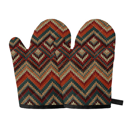 Vintage Knitted Pattern Print Oven Mitts