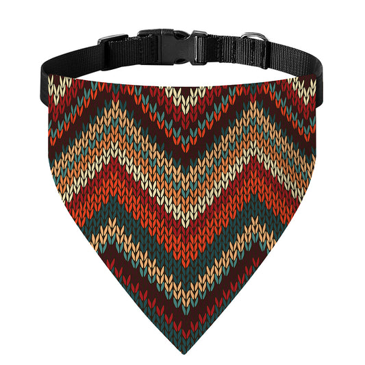 Vintage Knitted Pattern Print Over The Collar Dog Bandana