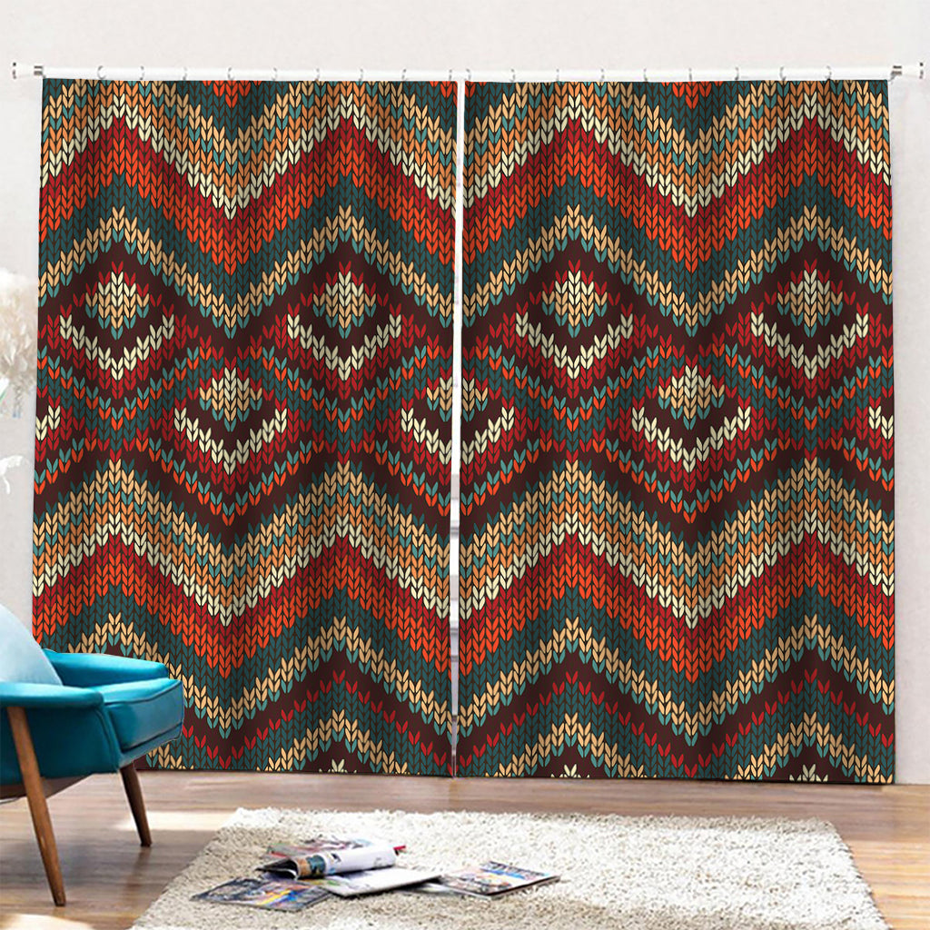 Vintage Knitted Pattern Print Pencil Pleat Curtains