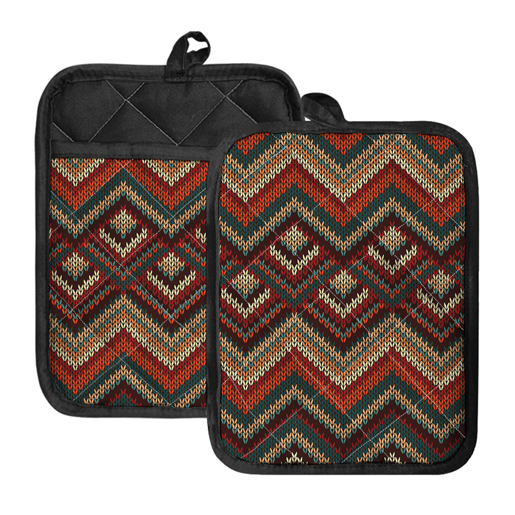 Vintage Knitted Pattern Print Pot Holders With Pocket