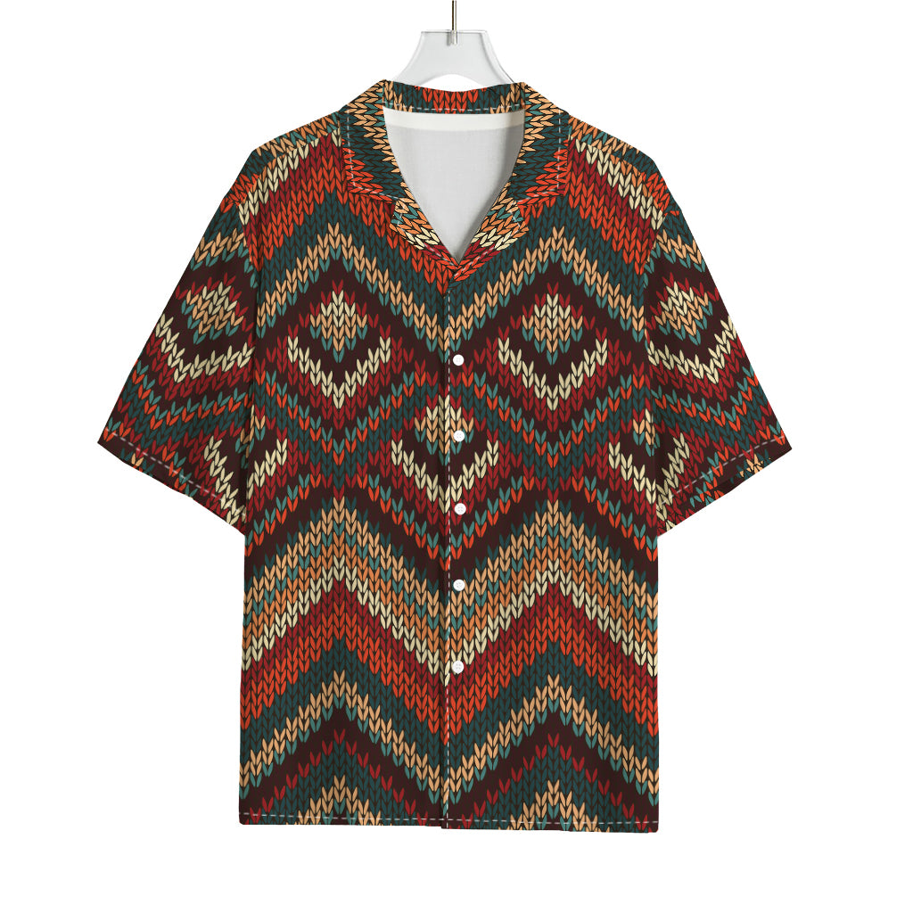 Vintage Knitted Pattern Print Rayon Hawaiian Shirt