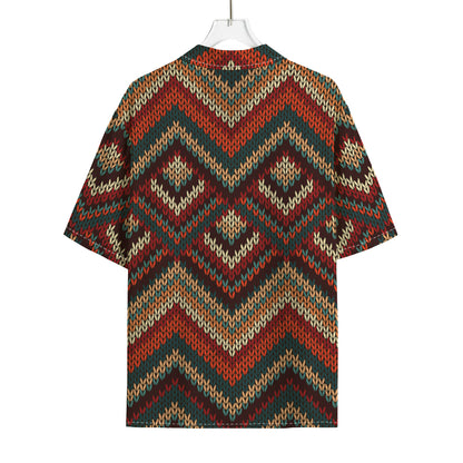 Vintage Knitted Pattern Print Rayon Hawaiian Shirt
