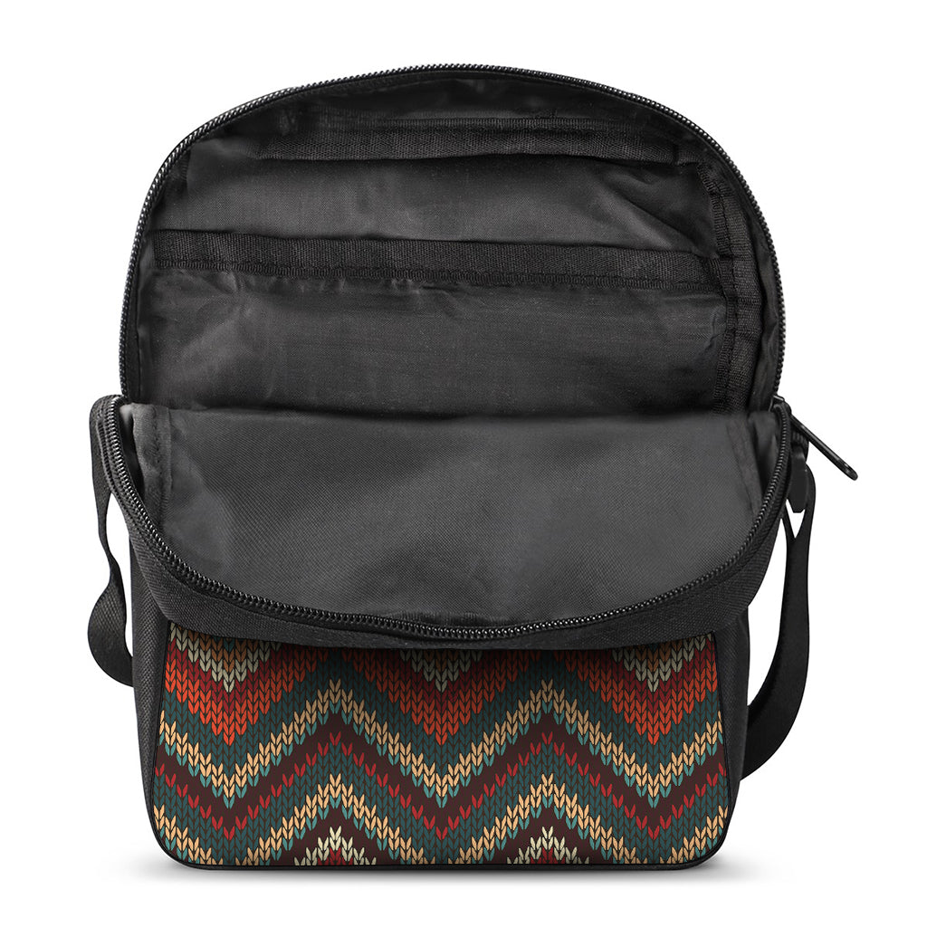 Vintage Knitted Pattern Print Rectangular Crossbody Bag
