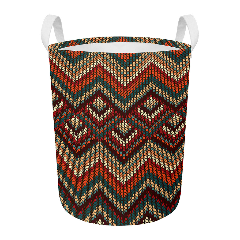 Vintage Knitted Pattern Print Round Laundry Basket