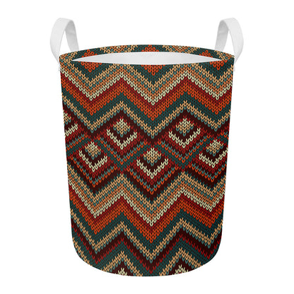 Vintage Knitted Pattern Print Round Laundry Basket