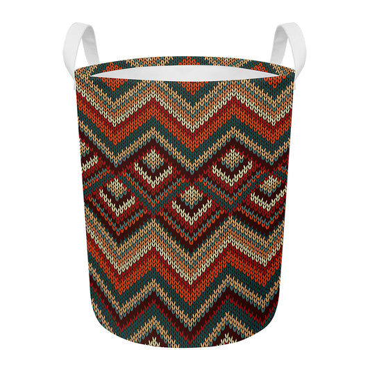 Vintage Knitted Pattern Print Round Laundry Basket