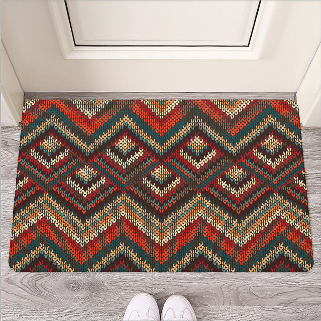 Vintage Knitted Pattern Print Rubber Doormat