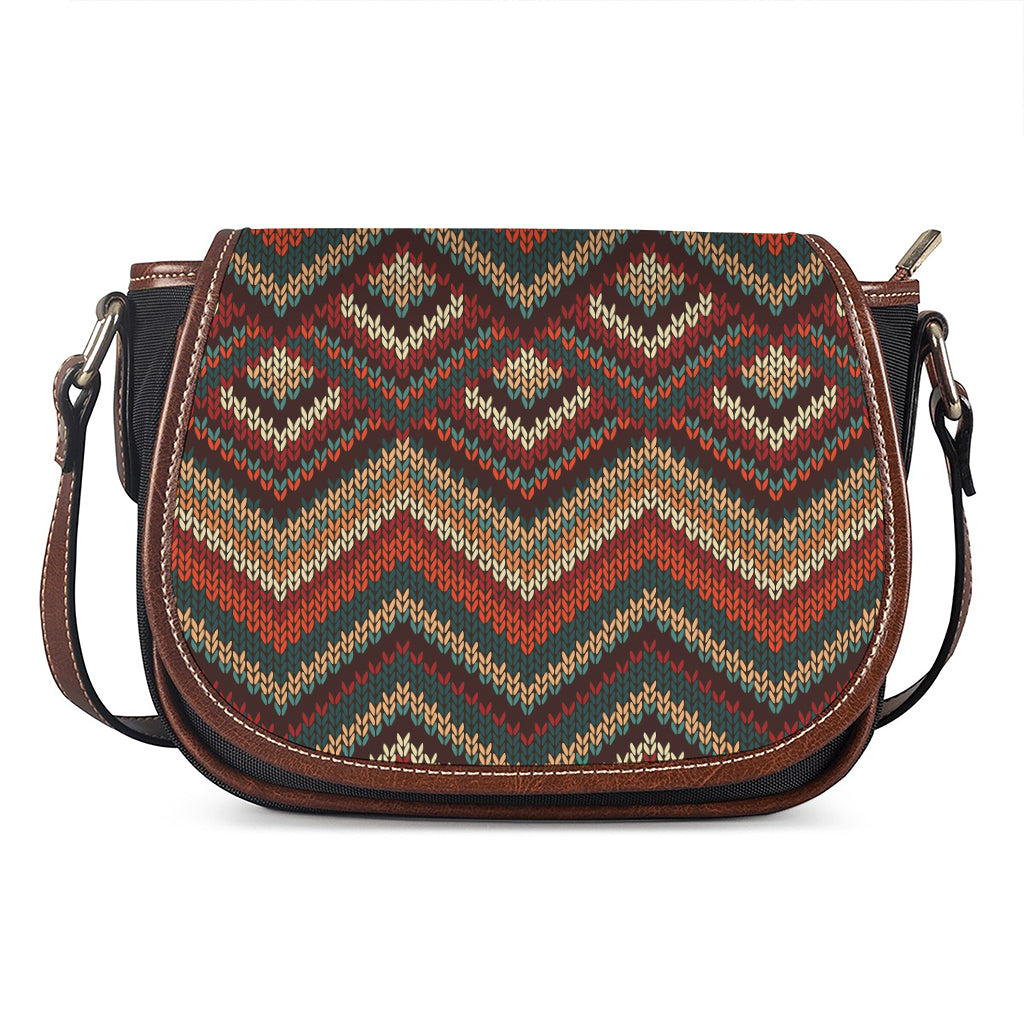 Vintage Knitted Pattern Print Saddle Bag