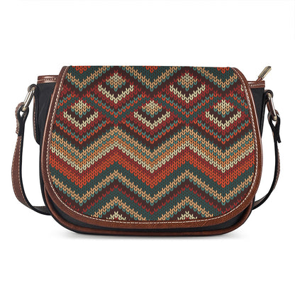 Vintage Knitted Pattern Print Saddle Bag