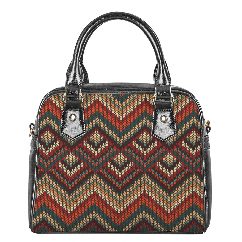 Vintage Knitted Pattern Print Shoulder Handbag