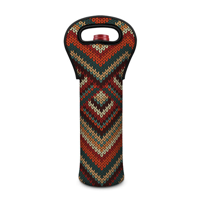 Vintage Knitted Pattern Print Single Neoprene Wine Tote